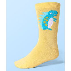 Cute Walk by Babyhug Cotton Lycra Knit Anti-bacterial Socks Strips & Dinosaur Design Pack of 3 - Yellow White & Blue