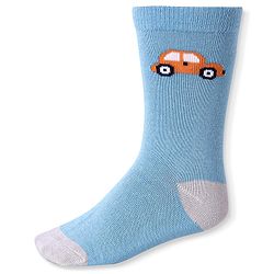 Cute Walk by Babyhug Cotton Lycra Knit Anti-bacterial Socks Strips Stars & Car Design Pack of 3 - Light Blue & Black