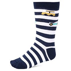 Cute Walk by Babyhug Cotton Lycra Knit Anti-bacterial Socks Strips Stars & Car Design Pack of 3 - Light Blue & Black