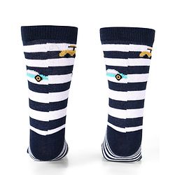 Cute Walk by Babyhug Cotton Lycra Knit Anti-bacterial Socks Strips Stars & Car Design Pack of 3 - Light Blue & Black