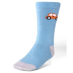 Cute Walk by Babyhug Cotton Lycra Knit Anti-bacterial Socks Strips Stars & Car Design Pack of 3 - Light Blue & Black