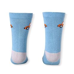 Cute Walk by Babyhug Cotton Lycra Knit Anti-bacterial Socks Strips Stars & Car Design Pack of 3 - Light Blue & Black