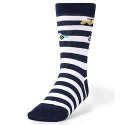 Cute Walk by Babyhug Cotton Lycra Knit Anti-bacterial Socks Strips Stars & Car Design Pack of 3 - Light Blue & Black