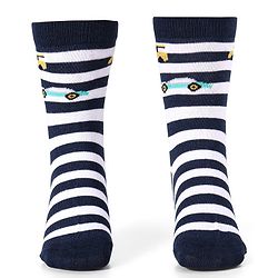 Cute Walk by Babyhug Cotton Lycra Knit Anti-bacterial Socks Strips Stars & Car Design Pack of 3 - Light Blue & Black