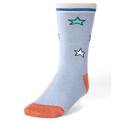 Cute Walk by Babyhug Cotton Lycra Knit Anti-bacterial Socks Strips Stars & Car Design Pack of 3 - Light Blue & Black