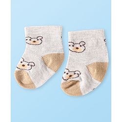 Cute Walk by Babyhug Knit Ankle Length Antibacterial Socks with Bear Design Pack of 3 - Tan
