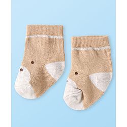 Cute Walk by Babyhug Knit Ankle Length Antibacterial Socks with Bear Design Pack of 3 - Tan