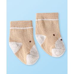 Cute Walk by Babyhug Knit Ankle Length Antibacterial Socks with Bear Design Pack of 3 - Tan