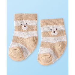 Cute Walk by Babyhug Knit Ankle Length Antibacterial Socks with Bear Design Pack of 3 - Tan