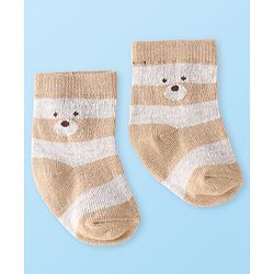 Cute Walk by Babyhug Knit Ankle Length Antibacterial Socks with Bear Design Pack of 3 - Tan