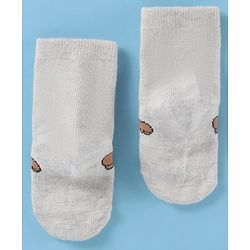 Cute Walk by Babyhug Cotton Knit Antibacterial Ankle Socks With Striped & Bear Print - Brown & Grey