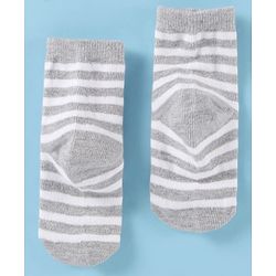 Cute Walk by Babyhug Cotton Knit Antibacterial Ankle Socks With Striped & Bear Print - Brown & Grey