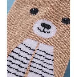 Cute Walk by Babyhug Cotton Knit Antibacterial Ankle Socks With Striped & Bear Print - Brown & Grey