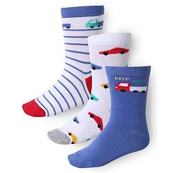 Cute Walk by Babyhug Ankle Length Socks With Vehicle Print Pack of 3 - White & Blue