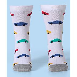 Cute Walk by Babyhug Ankle Length Socks With Vehicle Print Pack of 3 - White & Blue