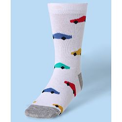 Cute Walk by Babyhug Ankle Length Socks With Vehicle Print Pack of 3 - White & Blue