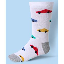 Cute Walk by Babyhug Ankle Length Socks With Vehicle Print Pack of 3 - White & Blue
