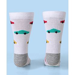Cute Walk by Babyhug Ankle Length Socks With Vehicle Print Pack of 3 - White & Blue