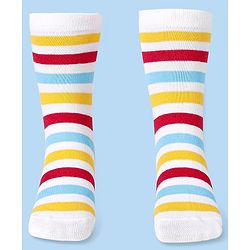 Cute Walk by Babyhug Cotton Lycra Knit Anti-bacterial Socks Strips & Cars Design Pack of 3 - Navy Blue & White