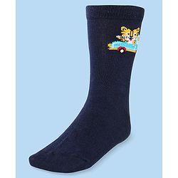 Cute Walk by Babyhug Cotton Lycra Knit Anti-bacterial Socks Strips & Cars Design Pack of 3 - Navy Blue & White
