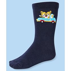 Cute Walk by Babyhug Cotton Lycra Knit Anti-bacterial Socks Strips & Cars Design Pack of 3 - Navy Blue & White