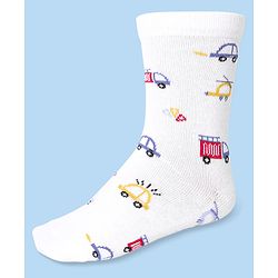 Cute Walk by Babyhug Cotton Lycra Knit Anti-bacterial Socks Strips & Cars Design Pack of 3 - Navy Blue & White