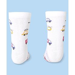 Cute Walk by Babyhug Cotton Lycra Knit Anti-bacterial Socks Strips & Cars Design Pack of 3 - Navy Blue & White