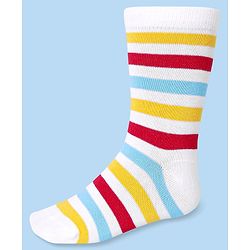Cute Walk by Babyhug Cotton Lycra Knit Anti-bacterial Socks Strips & Cars Design Pack of 3 - Navy Blue & White