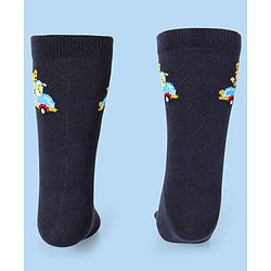 Cute Walk by Babyhug Cotton Lycra Knit Anti-bacterial Socks Strips & Cars Design Pack of 3 - Navy Blue & White