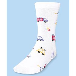 Cute Walk by Babyhug Cotton Lycra Knit Anti-bacterial Socks Strips & Cars Design Pack of 3 - Navy Blue & White