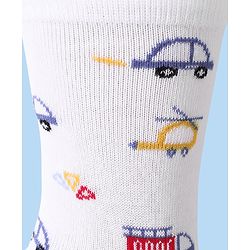 Cute Walk by Babyhug Cotton Lycra Knit Anti-bacterial Socks Strips & Cars Design Pack of 3 - Navy Blue & White