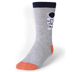Cute Walk by Babyhug Cotton Lycra Knit Anti-bacterial Socks Strips Stars & Astronaut Design Pack of 3 - Blue Black & Gray