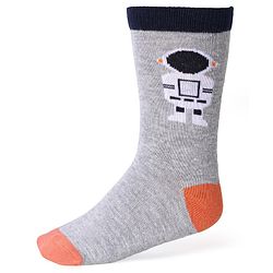 Cute Walk by Babyhug Cotton Lycra Knit Anti-bacterial Socks Strips Stars & Astronaut Design Pack of 3 - Blue Black & Gray