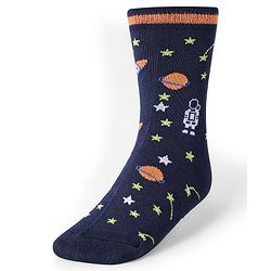 Cute Walk by Babyhug Cotton Lycra Knit Anti-bacterial Socks Strips Stars & Astronaut Design Pack of 3 - Blue Black & Gray