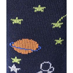 Cute Walk by Babyhug Cotton Lycra Knit Anti-bacterial Socks Strips Stars & Astronaut Design Pack of 3 - Blue Black & Gray