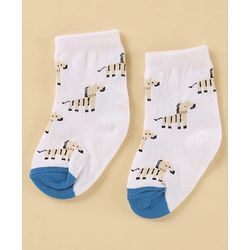 Cute Walk by Babyhug Cotton Knit Antibacterial Ankle Length Socks With Striped & Animal Print - White & Grey