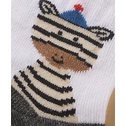 Cute Walk by Babyhug Cotton Knit Antibacterial Ankle Length Socks With Striped & Animal Print - White & Grey