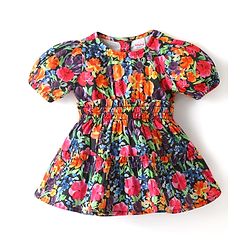 Babyhug Cotton Woven Full Sleeves Floral Printed Frock - Dark Pink White & Yellow