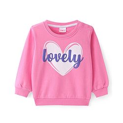 Babyhug Cotton Knit Full Sleeves Sweatshirt With Heart & Text Print - Pink