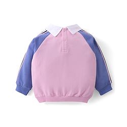 Babyhug Cotton Knit Raglan Sleeves Collared T-Shirt & Lounge Pants Set With Kangaroo Pockets & Text Print - Pink & Blue