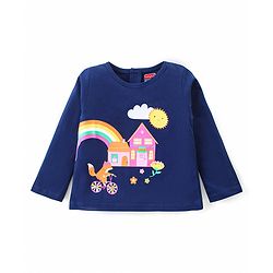 Babyhug Cotton Knit Full Sleeves Night Suit with Fox & Floral Print - Navy