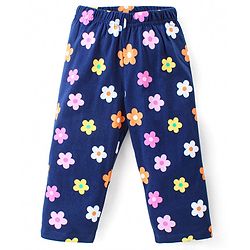 Babyhug Cotton Knit Full Sleeves Night Suit with Fox & Floral Print - Navy