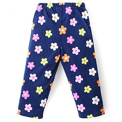 Babyhug Cotton Knit Full Sleeves Night Suit with Fox & Floral Print - Navy