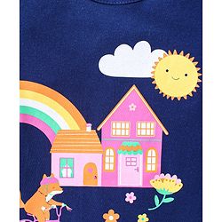 Babyhug Cotton Knit Full Sleeves Night Suit with Fox & Floral Print - Navy