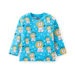 Babyhug Cotton Knit Full Sleeves Night Suit With Lion Print - Blue