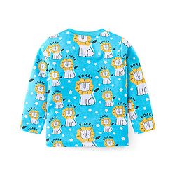 Babyhug Cotton Knit Full Sleeves Night Suit With Lion Print - Blue