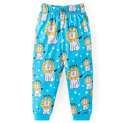 Babyhug Cotton Knit Full Sleeves Night Suit With Lion Print - Blue