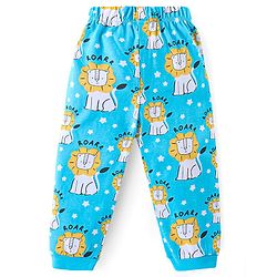 Babyhug Cotton Knit Full Sleeves Night Suit With Lion Print - Blue