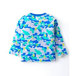 Babyhug Cotton Knit Full Sleeves Night Suit With Camouflage Print - Blue & Melange Grey