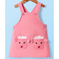 Babyhug 100% Cotton Woven Full Sleeves Antibacterial T-Shirt with Frock & Sheep Applique - White & Pink